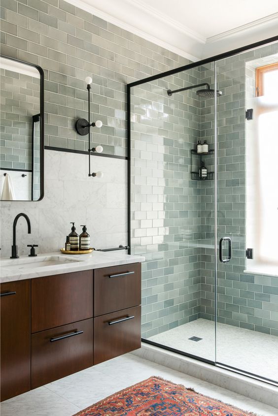 aqua green mosaic shower tiles