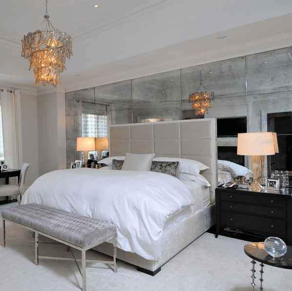 mirror clad headboard wall