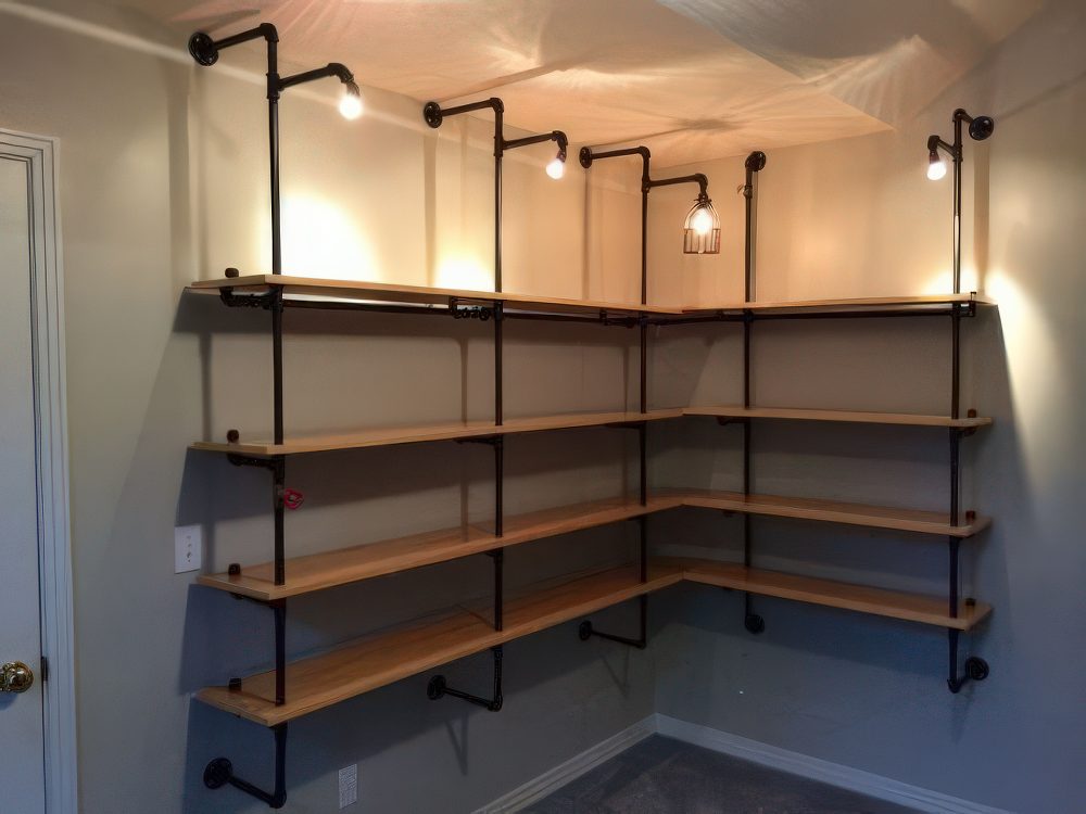 pipe wall basement shelving