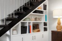 19 open shelves and cabinets