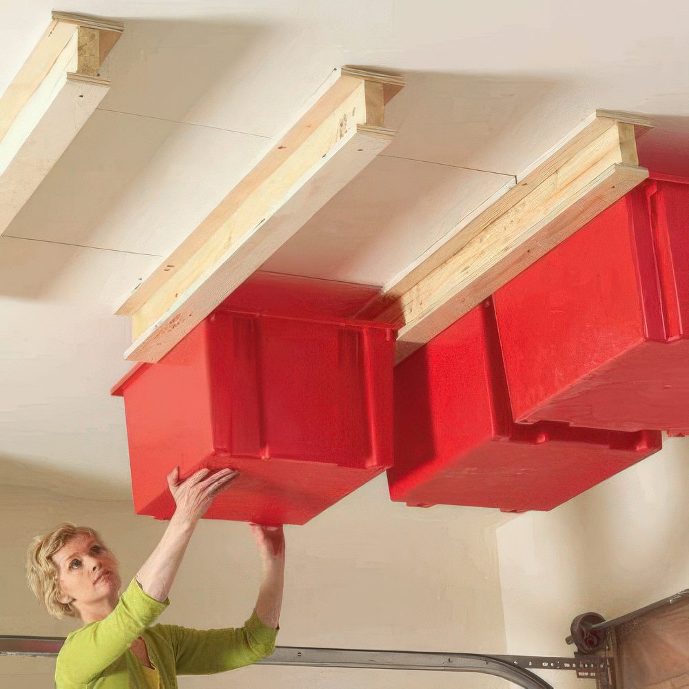 basement ceiling racks with cubbies