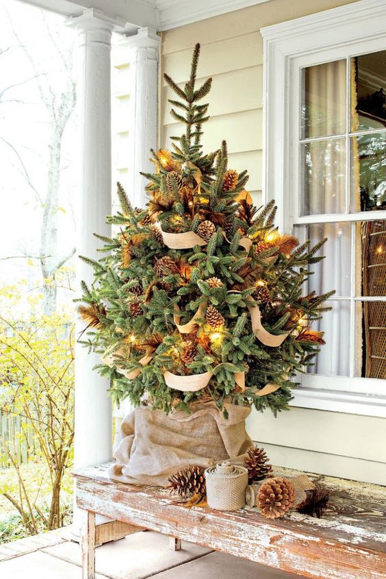 a cute rustic christmas tree in a sack