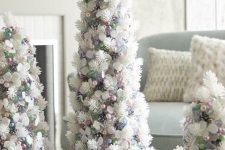 beautiful tabletop Christmas trees composed of beads, pearls and faux evergreens and leaves look ethereal