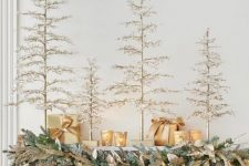 an arrangement of faux Christmas trees