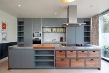 beatuiful kitchen island design idea with removeable wood dovetail boxes