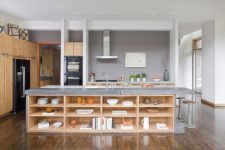 open shelving island provides lots of space for displaying silverware