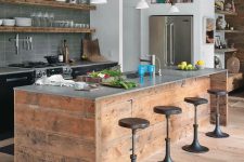 reclaimed wood is a perfect material to build a gorgeous kitchen island that would become a focal point of any ktichen