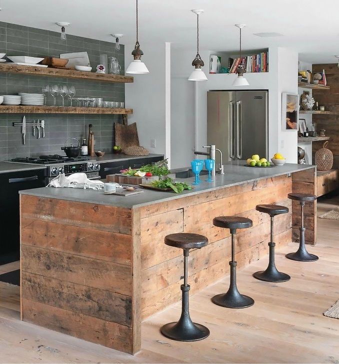 reclaimed wood is a perfect material to build a gorgeous kitchen island that would become a focal point of any ktichen