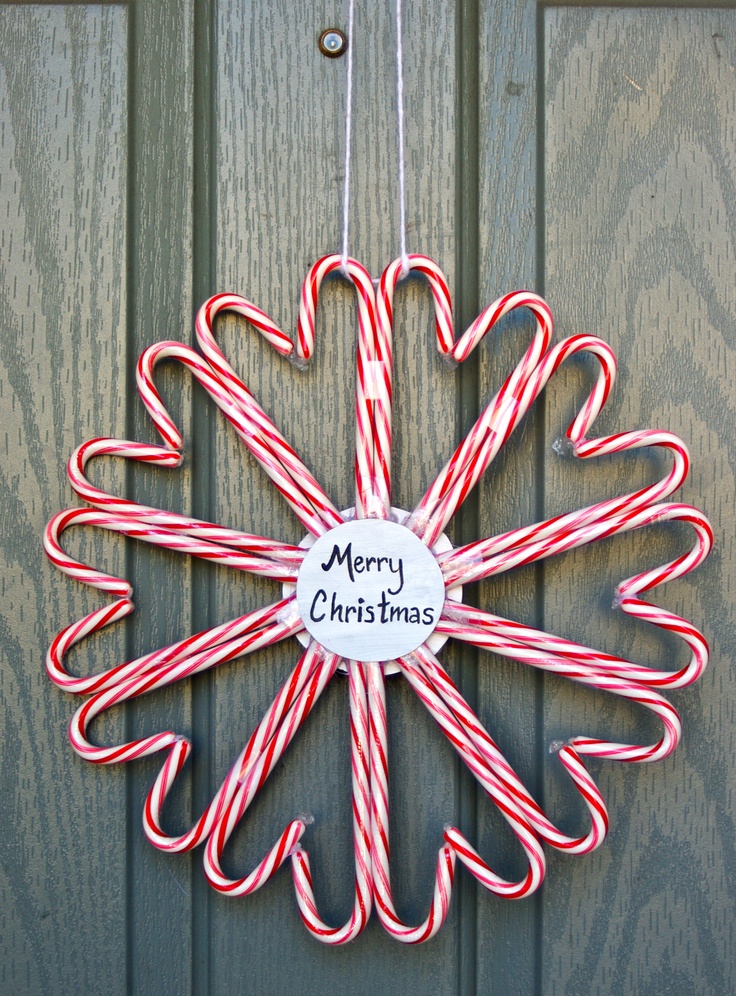 This lovely wreath is quite cheap to make and candy cane shaped hearts looks awesome!