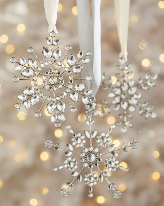 silver rhinestone snowflake Christmas ornaments are adorable for holiday decor, they will be perfect for a vintage Christmas tree