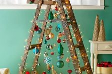 an unusual christmas tree made of a ladder