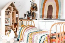 a neutral girl’s room in boho style