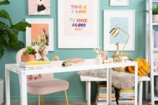 a cute turquoise home office