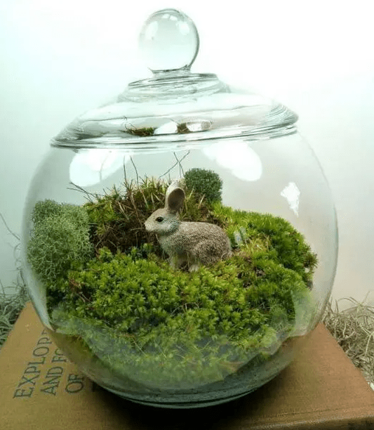 a jar with moss and a faux bunny is a simple to realize idea and it's  a great decoration for spring and Easter