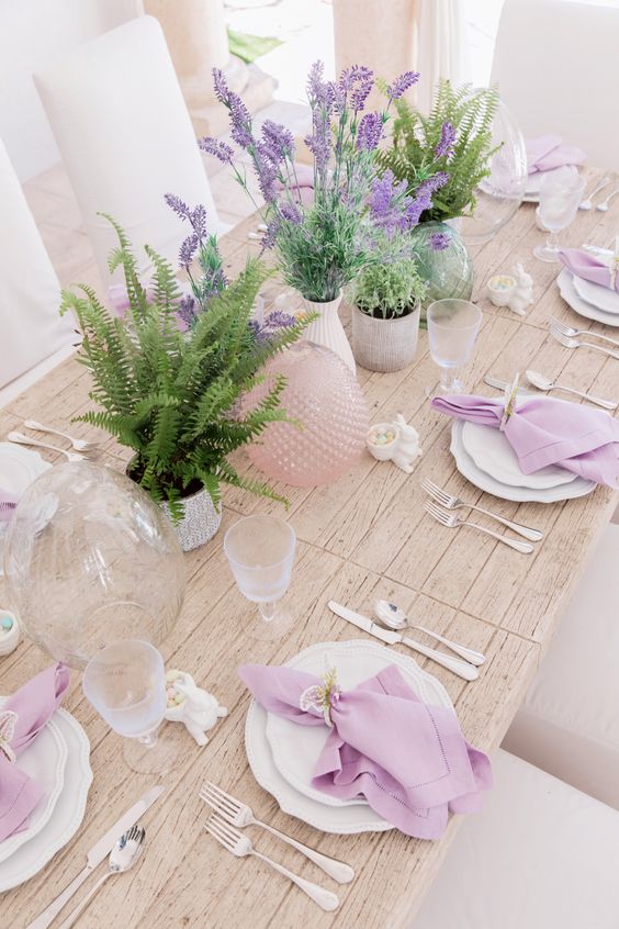 beautiful fern and lilac bloom centerpieces are amazing for spring and Easter