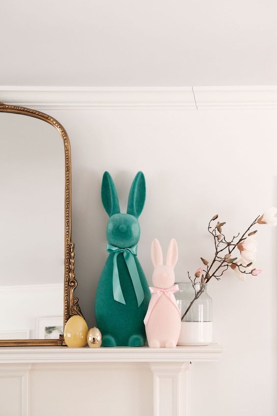 floc pastel Easter bunnies and eggs will be great for decorating a mantel, a console table or some other table
