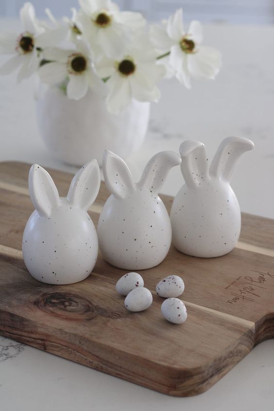 little porcelain bunnies and eggs are cool for styling your space for Easter, they look cute and lovely