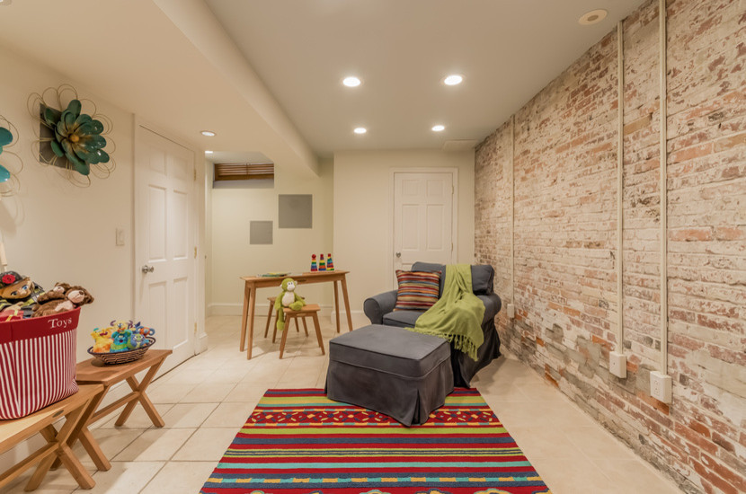 It's not very common but exposed brick walls looks great in nurseries too.