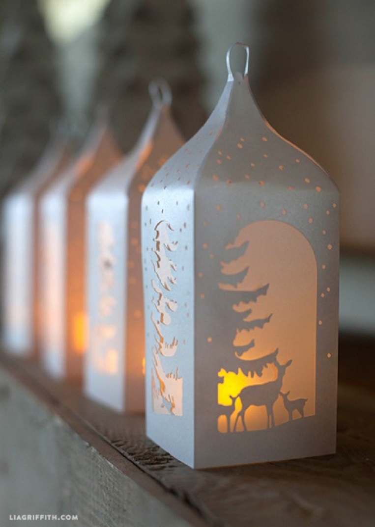 There are many cool ways to make DIY winter paper lanterns. Just make sure to use LED candles instead of traditional ones.