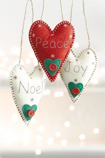 lovely white and red Christmas heart ornaments with buttons and hearts are amazing and they are very easy to make