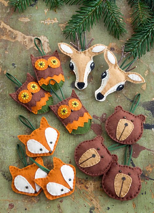 owls, deer, bear and fox felt head Christmas ornaments are very cute and super fun, make as many as you like