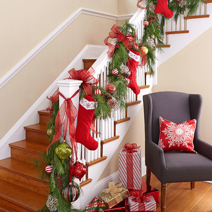 Image result for christmas stair decorations