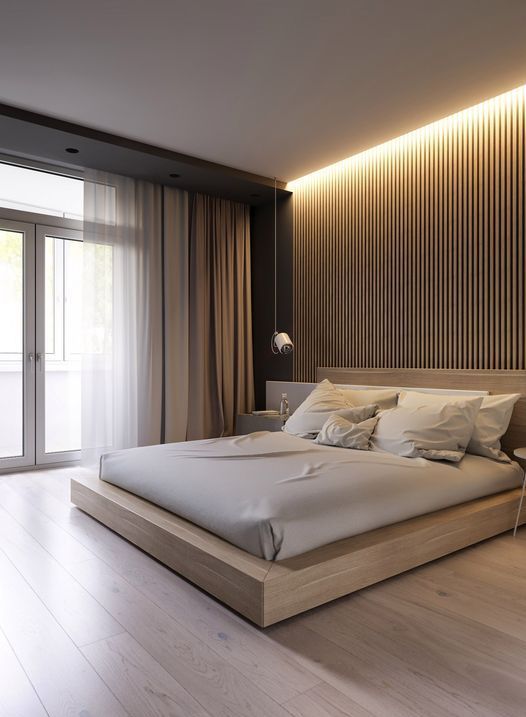 hidden lighting over the bed is a very modern and bold solution