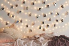 string lights on a bedroom’s wall