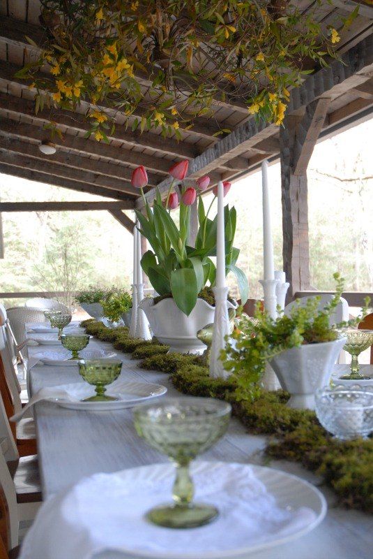 Spring Centerpiece with DIY Moss Table Runner - Organizing Homelife