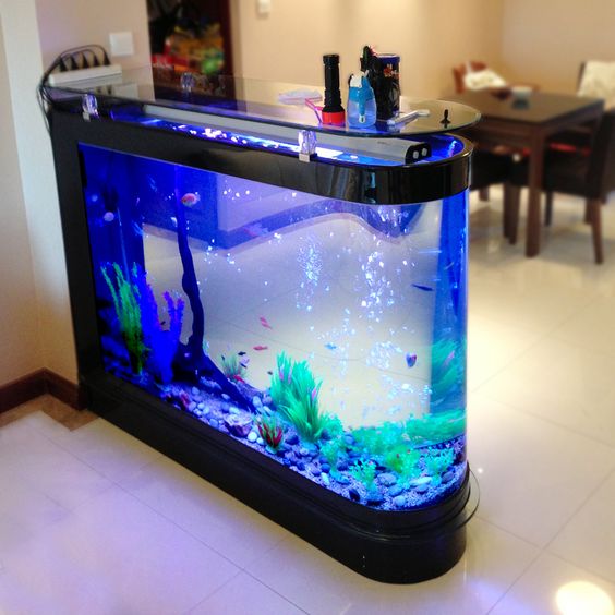 an aquarium bar stand is a very bold and cool idea for any modenr home and a great space divider