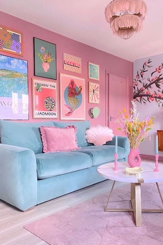 a lovely pink accent wall makes any room feminine
