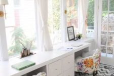 bright floral print chairs refresh the home office and make it fun and bright for spring