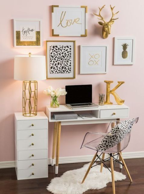 Gold and Rose Gold Desk Accessories and Feminine Office Supplies