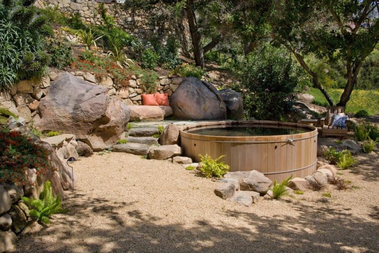 On-ground hot spring tub is the most easy to install and it looks great. (Holly Lepere - Lepere Studio, Photographer)