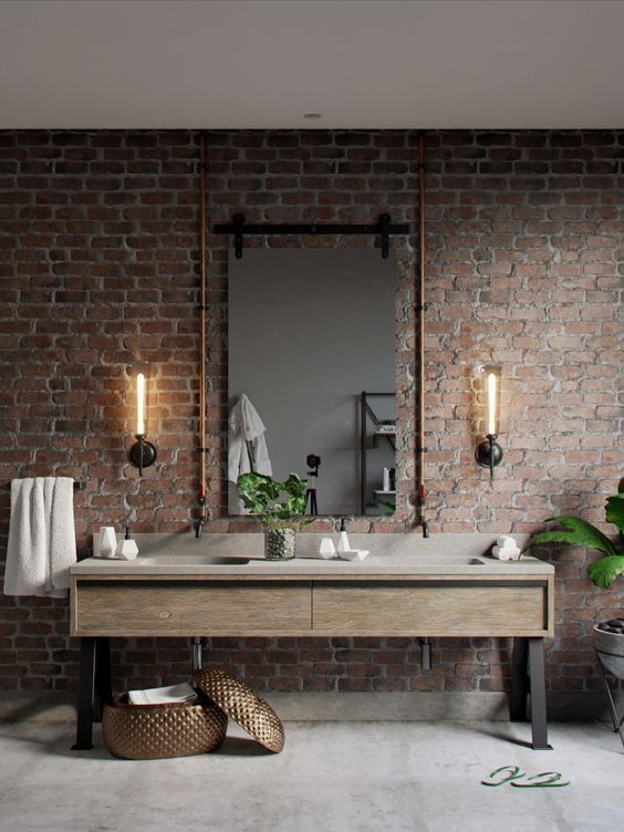 48 Stylish Bathrooms With Brick Walls And Ceilings DigsDigs