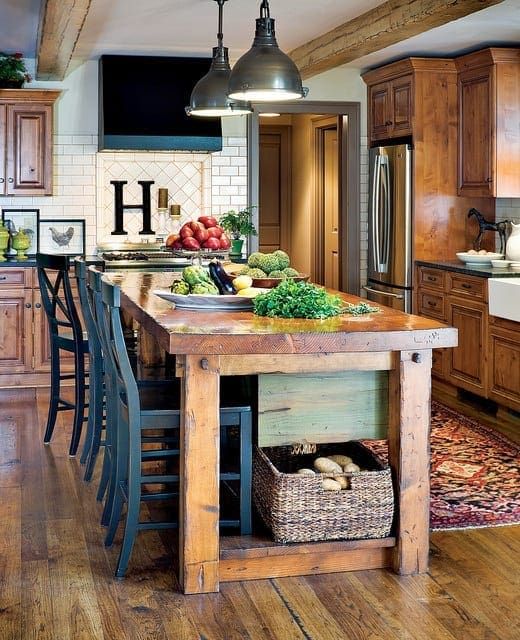 Rustic kitchen island with stools deals