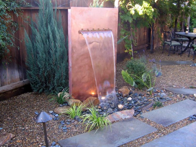an outdoor waterfall could be made of copper too