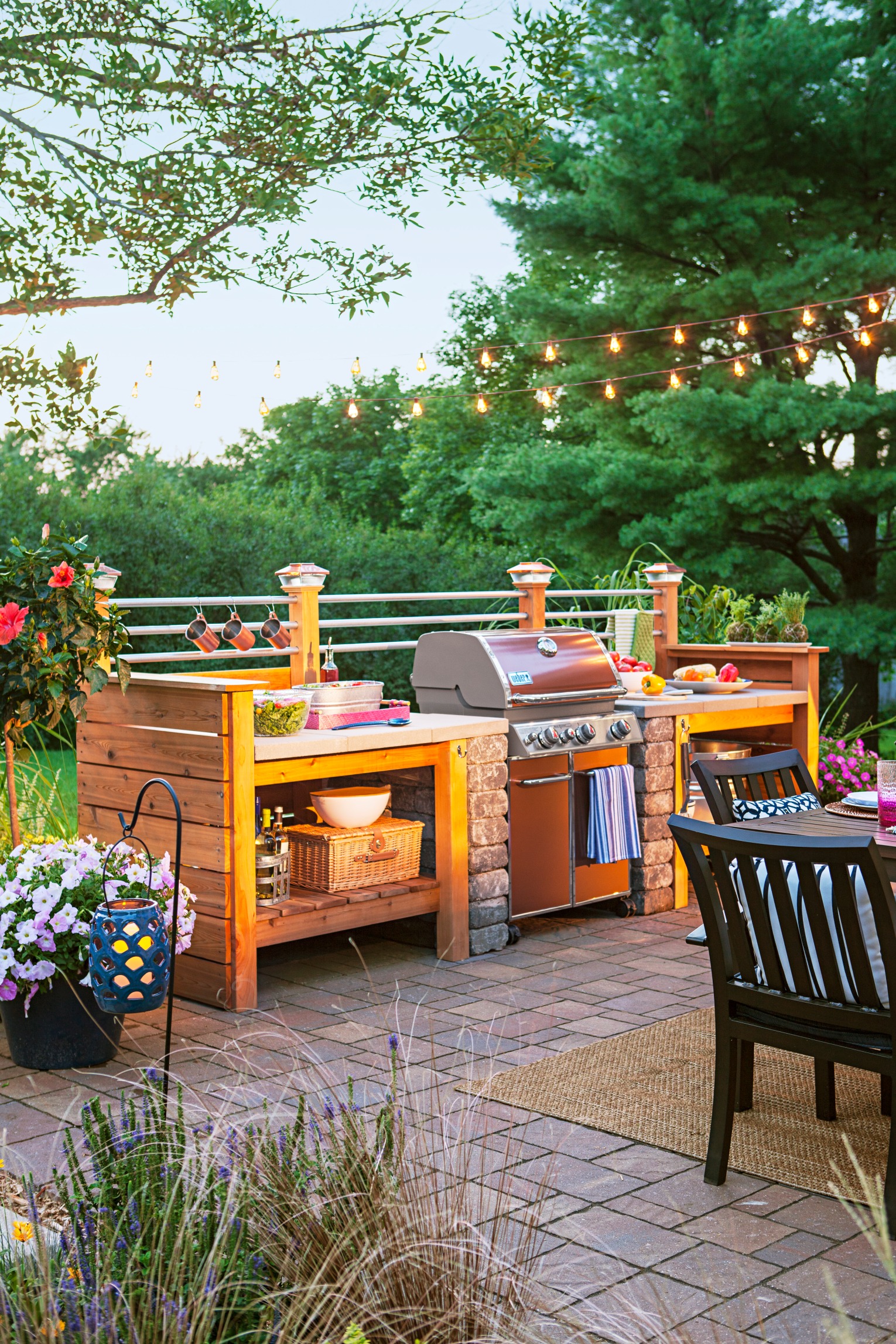 Weber gas grills surrounded by DIY cedar storage units is a quite popular way to go nowadays.