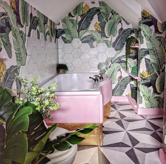 I Love Wallpaper  Bathroom goals Add a bright tropical print dark  contrasting tiles and copper accessories for a vivid and eyecatching look    Facebook