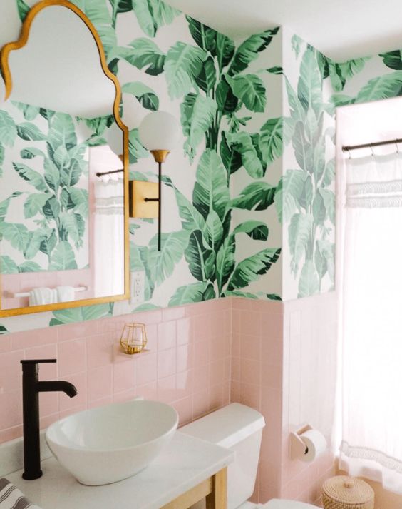 A Renovated Bathroom With Green Wallpaper Stock Photo  Download Image Now   Apartment Architecture Bathroom  iStock