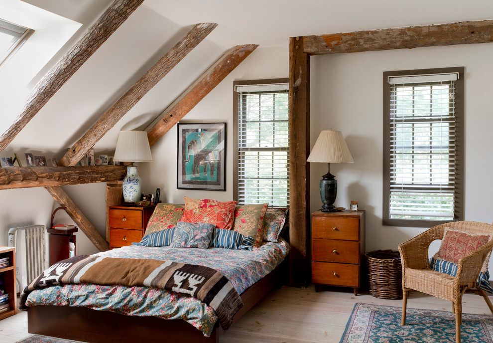 Even small bohemian touches like patterned throw pillows and Asian vases turned into lamps could cozy up a rustic bedroom.
