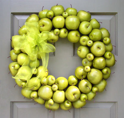cute and inviting fall front door decor ideas If you want a splash of freshness, hang a green apple wreath on your door. It'd contrast with traditional Fall colors really well.