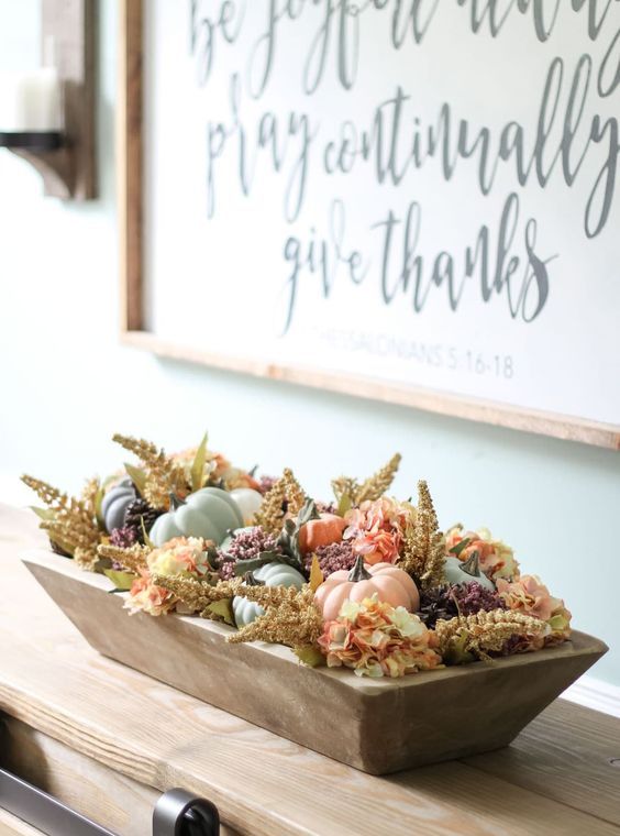 a wooden tray with pastel pumpkins and dried blooms is a chic rustic centerpiece or just an arrangement