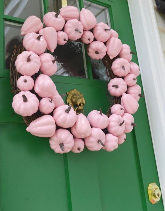 a cool fall wreath of pink faux veggies looks unusual and very fun, make it yourself