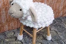 a fun sheep-shaped crochet cover for a stool will make your kids very happy