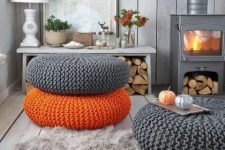 bright chunky knit ottomans are a timeless solution for cold seasons and they can be stacked or double as coffee tables