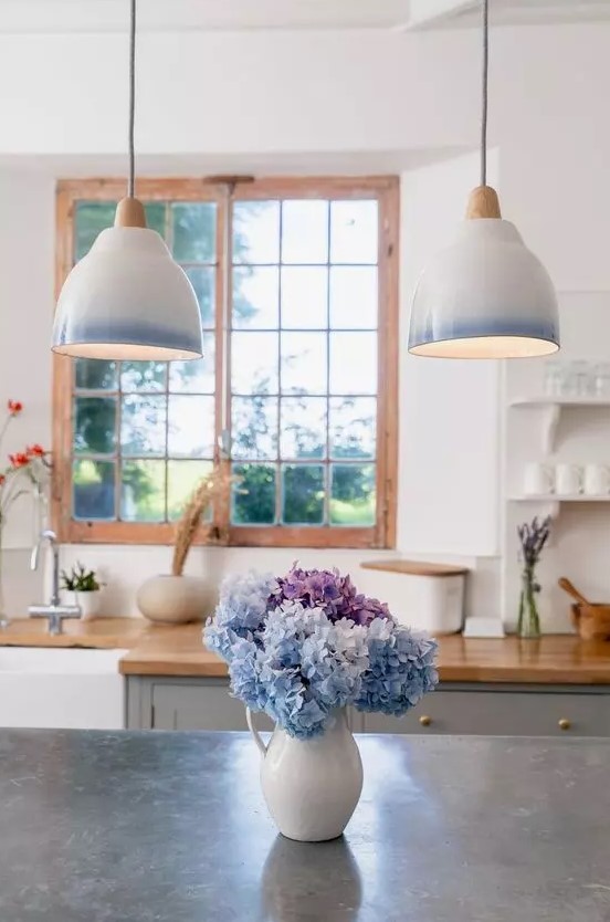 delicate white and blue ombre pendant porcelain lamps are amazing for a chic space with pastel touches