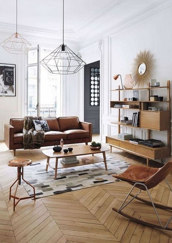 geometric pendant lamps pefectly match the mid-century modern style used here
