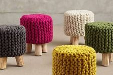 mini stools with colorful knit covers look fun and cool and cozy up any space adding color to it