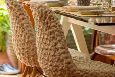 standard chairs covered with white crochet are very comfortable and you may add matching cozies to the mugs, too